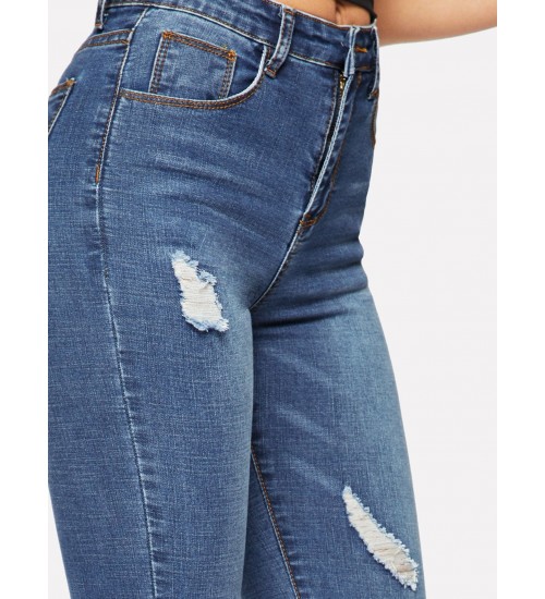 Ripped Frayed Hem Ankle Jeggings