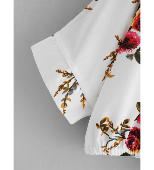 Floral Print Kimono Sleeve Blouse