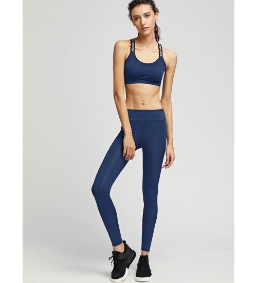 Contrast Mesh Solid Leggings